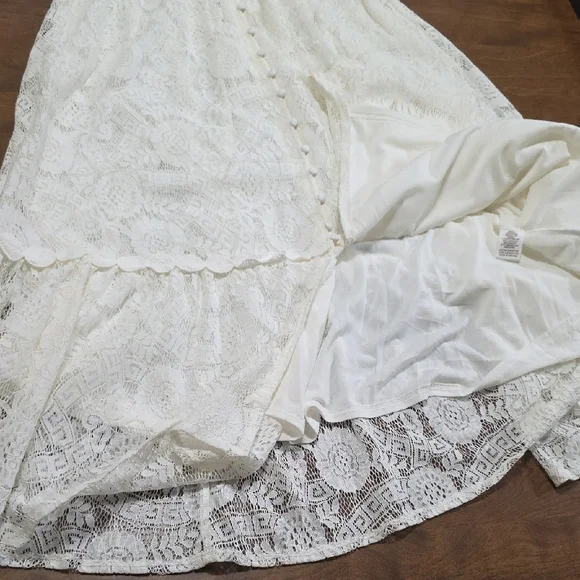 By The River Elegant White Lace Dress‎ Midi Casual Wedding Size Large V-neck - Picture 15 of 15